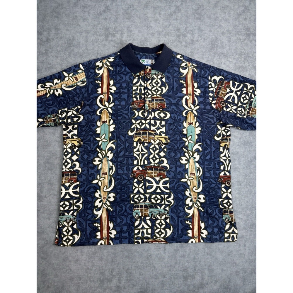 Vintage RJC Hawaiian Polo Shirt XL Made Hawaii USA Woody Surfboard Single Stitch